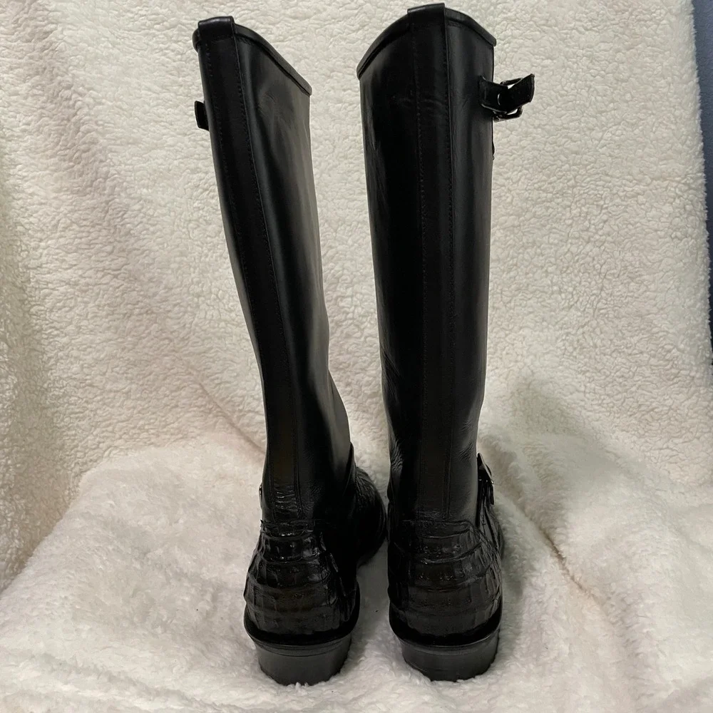 Caboots Alligator Leather Mens Custom Size 10.5 Engineer Boots Black *READ